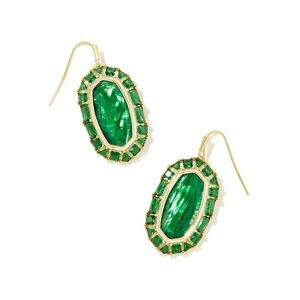 NWT Kendra Scott Elle Gold Crystal Framed Drop Earrings in Kelly Green Illusion